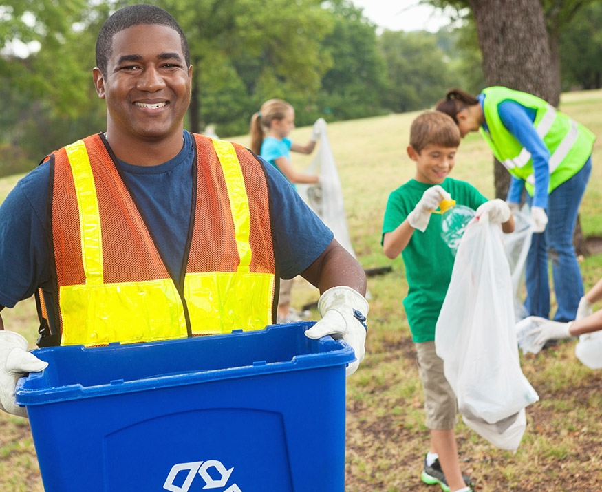 Volunteer with container